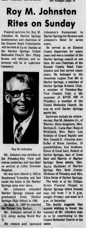 Johnstons Motel - Aug 13 1976 Article On Former Owner